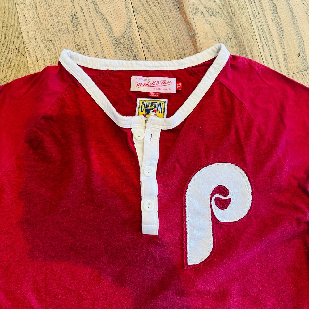 Phillies Henley Mitchell and Ness throwback 3/4 sleeve shirt szXL